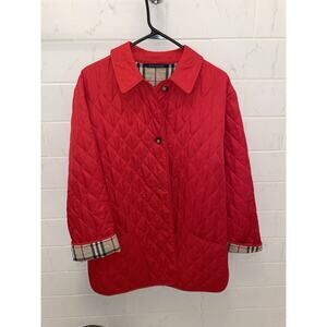 Burberry England Red Quilted Jacket Coat Authentic 1990's Vintage Small 525425